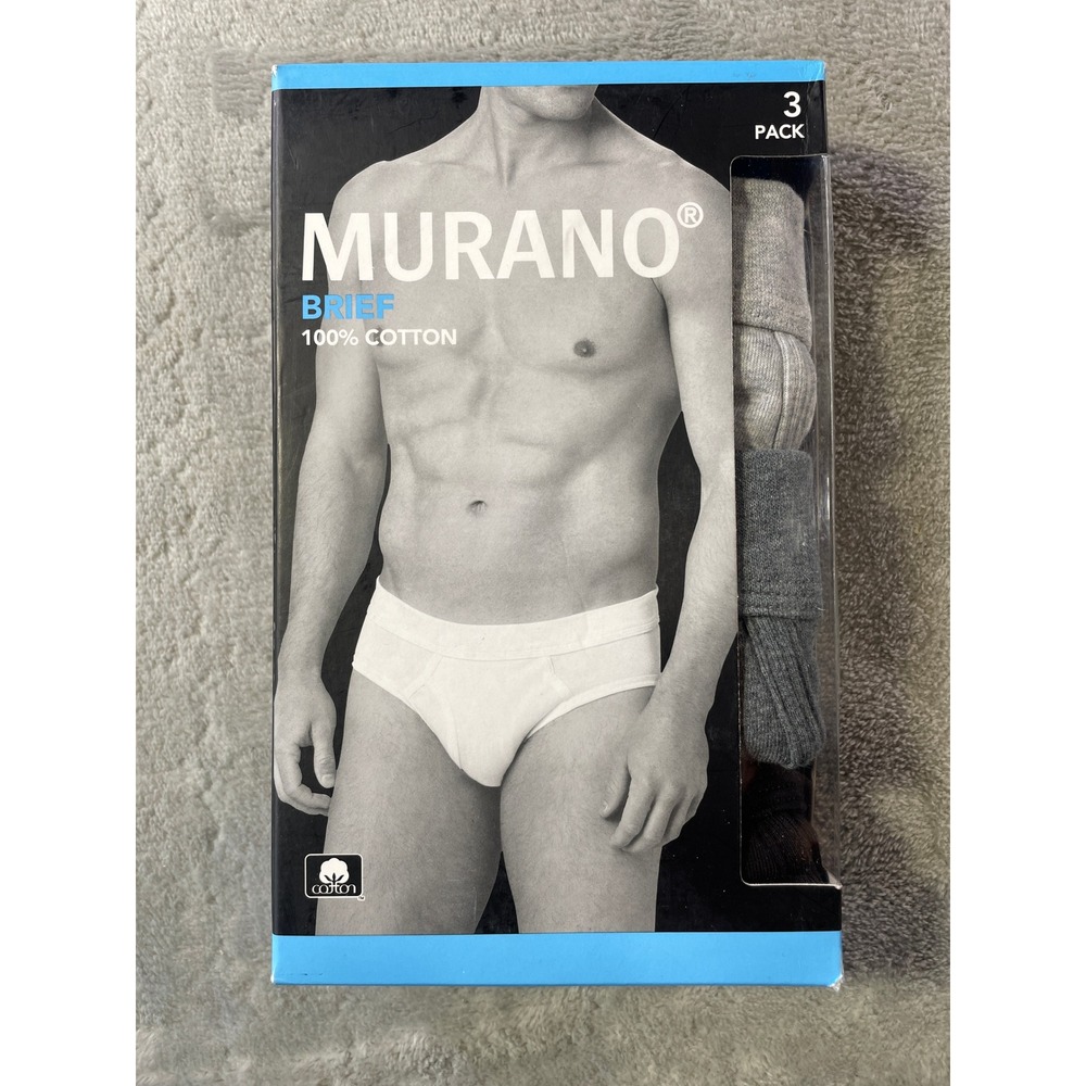Murano Briefs 3 Pack Mens Small 28-30 100% Cotton Black Grey Tagless‎